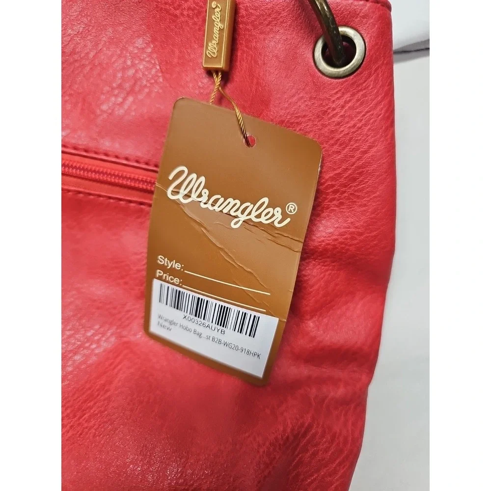 Wrangler‎ Vegan Leather Hobo Bag Women's Top Handle Shoulder Purse Red Brown NWT